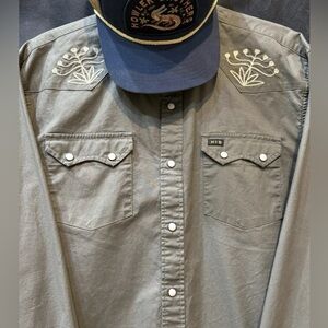 Howler Brothers Olive Green Embroidered Men's Shirt - Medium